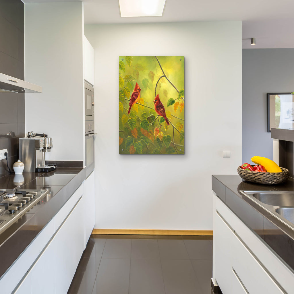 Epic Art 'Autumn Cardinals' by Patricia Feathers, Acrylic Glass Wall Art,24x36