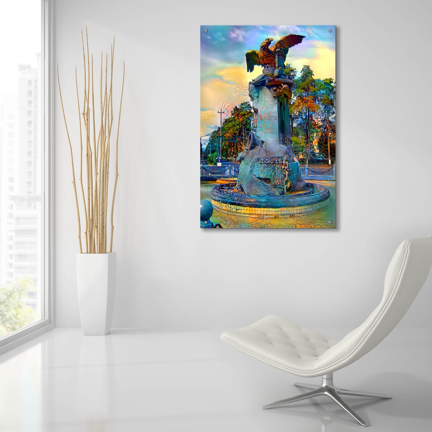 Epic Art 'Toluca Mexio Fountain Eagle Firmado' by Pedro Gavidia, Acrylic Glass Wall Art,24x36