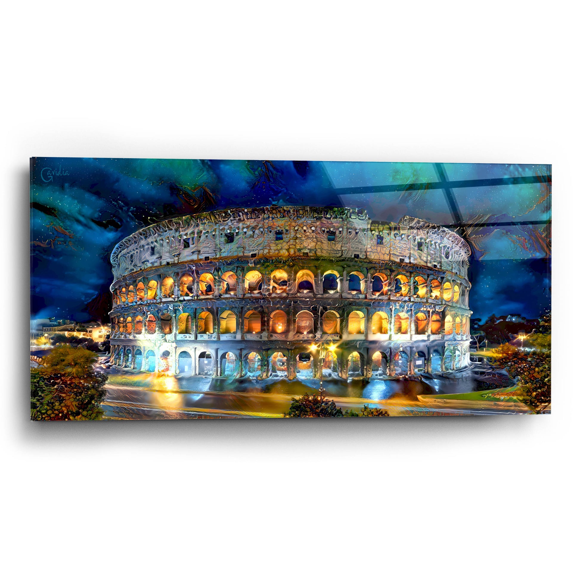 Epic Art 'Rome Italy Coliseo Night 2022' by Pedro Gavidia, Acrylic Glass Wall Art,24x12