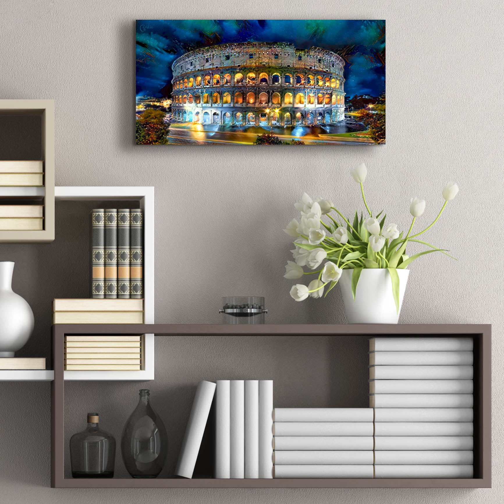 Epic Art 'Rome Italy Coliseo Night 2022' by Pedro Gavidia, Acrylic Glass Wall Art,24x12