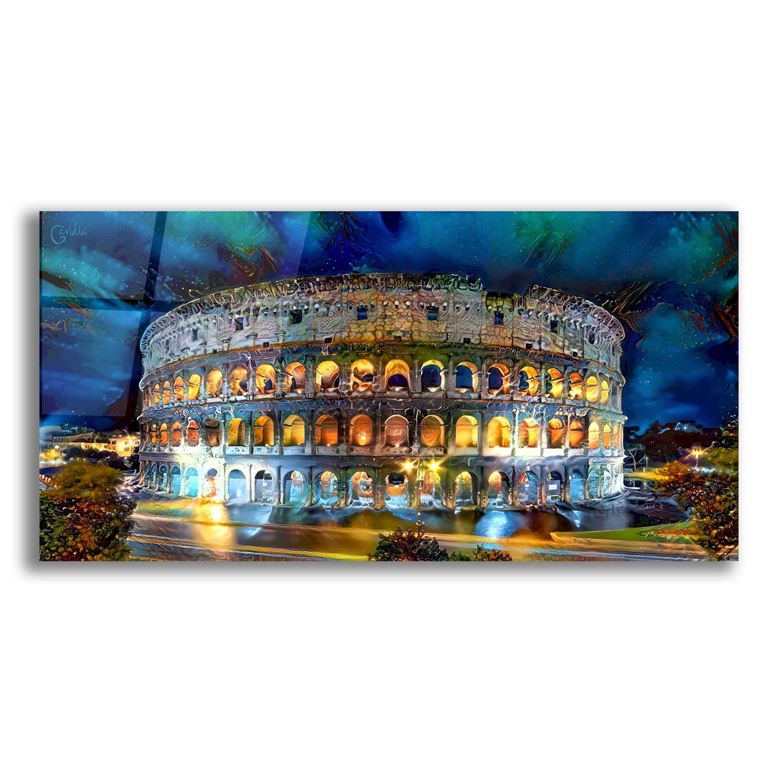 Epic Art 'Rome Italy Coliseo Night 2022' by Pedro Gavidia, Acrylic Glass Wall Art,24x12