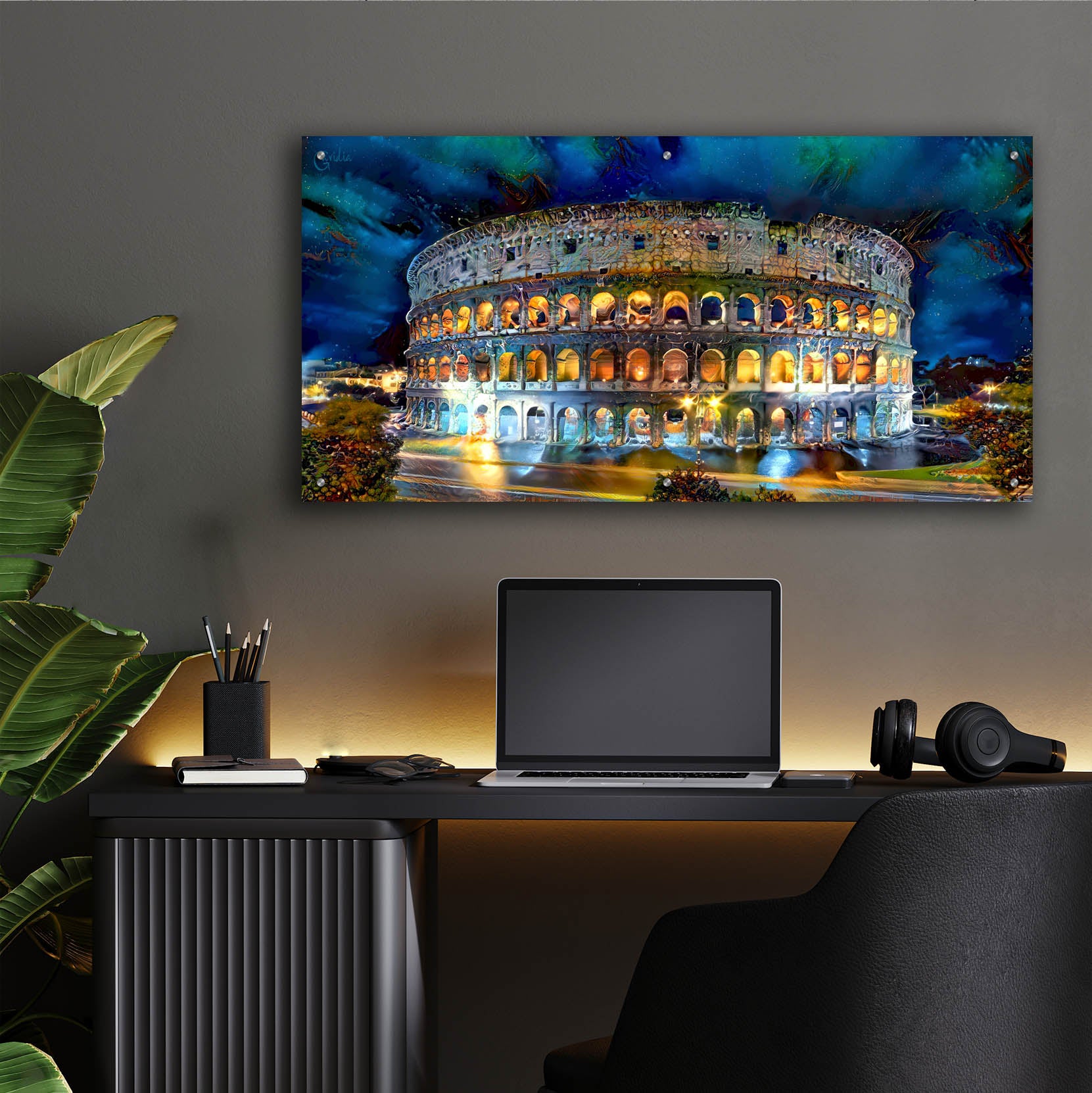 Epic Art 'Rome Italy Coliseo Night 2022' by Pedro Gavidia, Acrylic Glass Wall Art,48x24