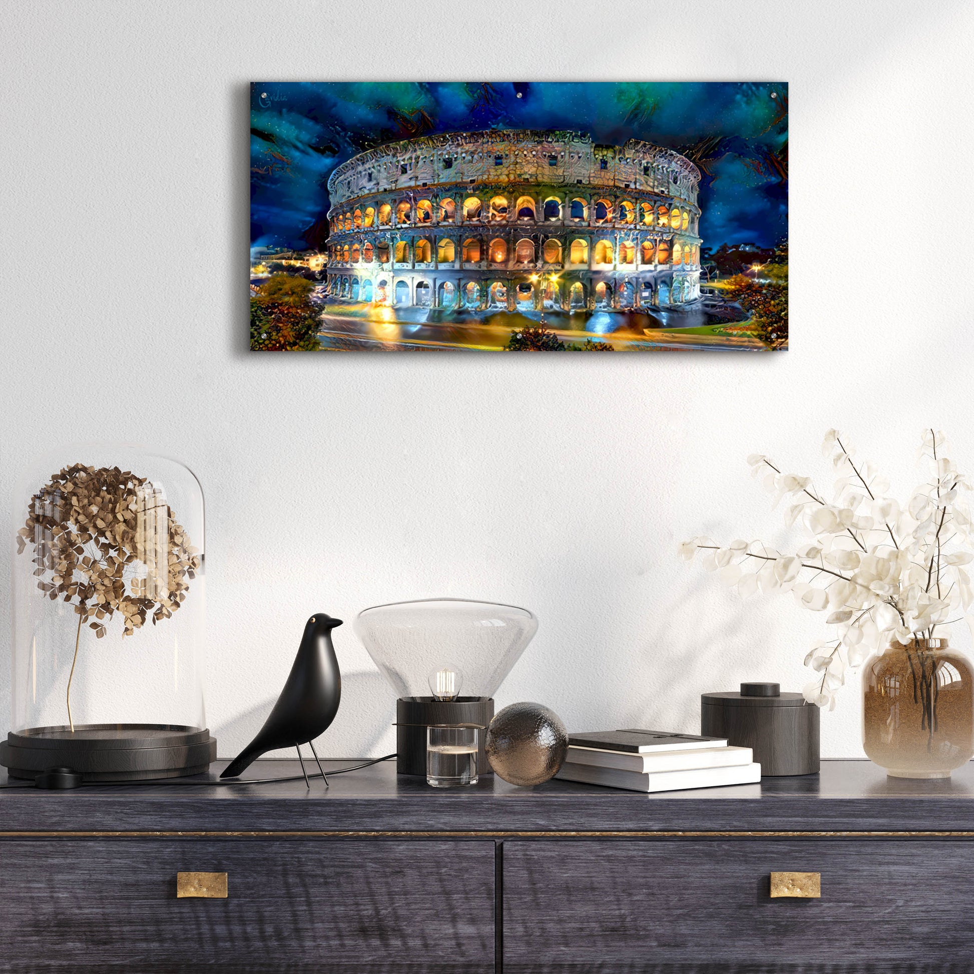 Epic Art 'Rome Italy Coliseo Night 2022' by Pedro Gavidia, Acrylic Glass Wall Art,48x24