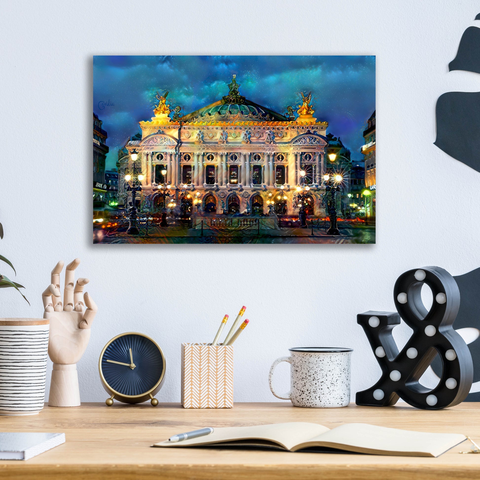 Epic Art 'Paris France Opera Garnier Night' by Pedro Gavidia, Acrylic Glass Wall Art,16x12