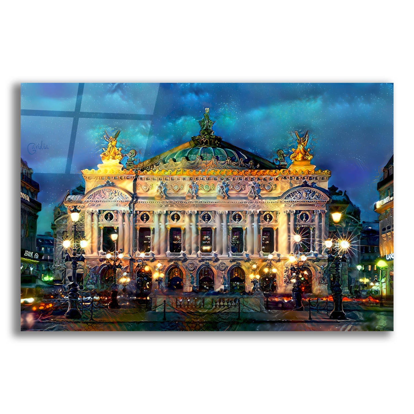 Epic Art 'Paris France Opera Garnier Night' by Pedro Gavidia, Acrylic Glass Wall Art,16x12