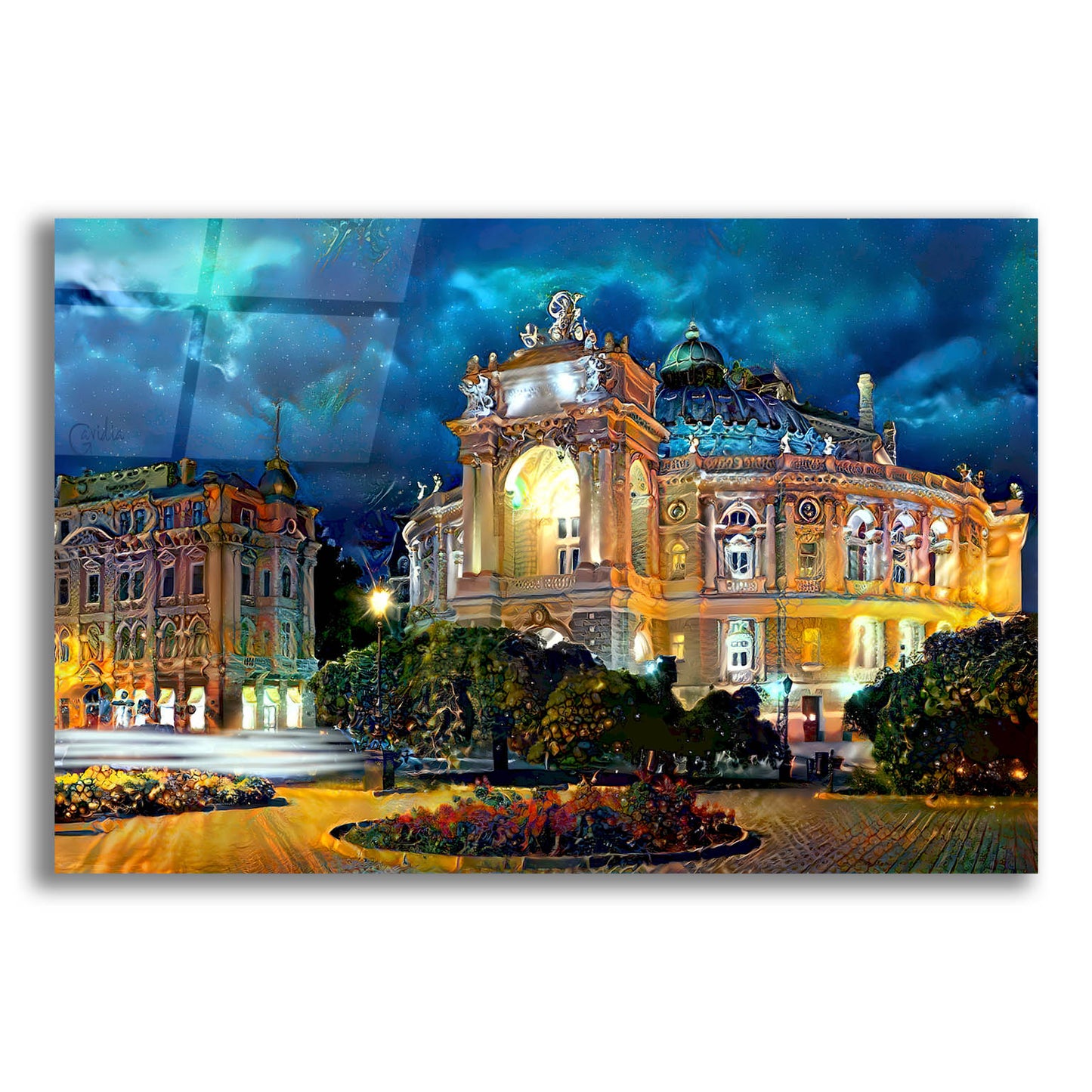 Epic Art 'Odessa Ukraine Opera and Ballet Theater Night' by Pedro Gavidia, Acrylic Glass Wall Art,16x12