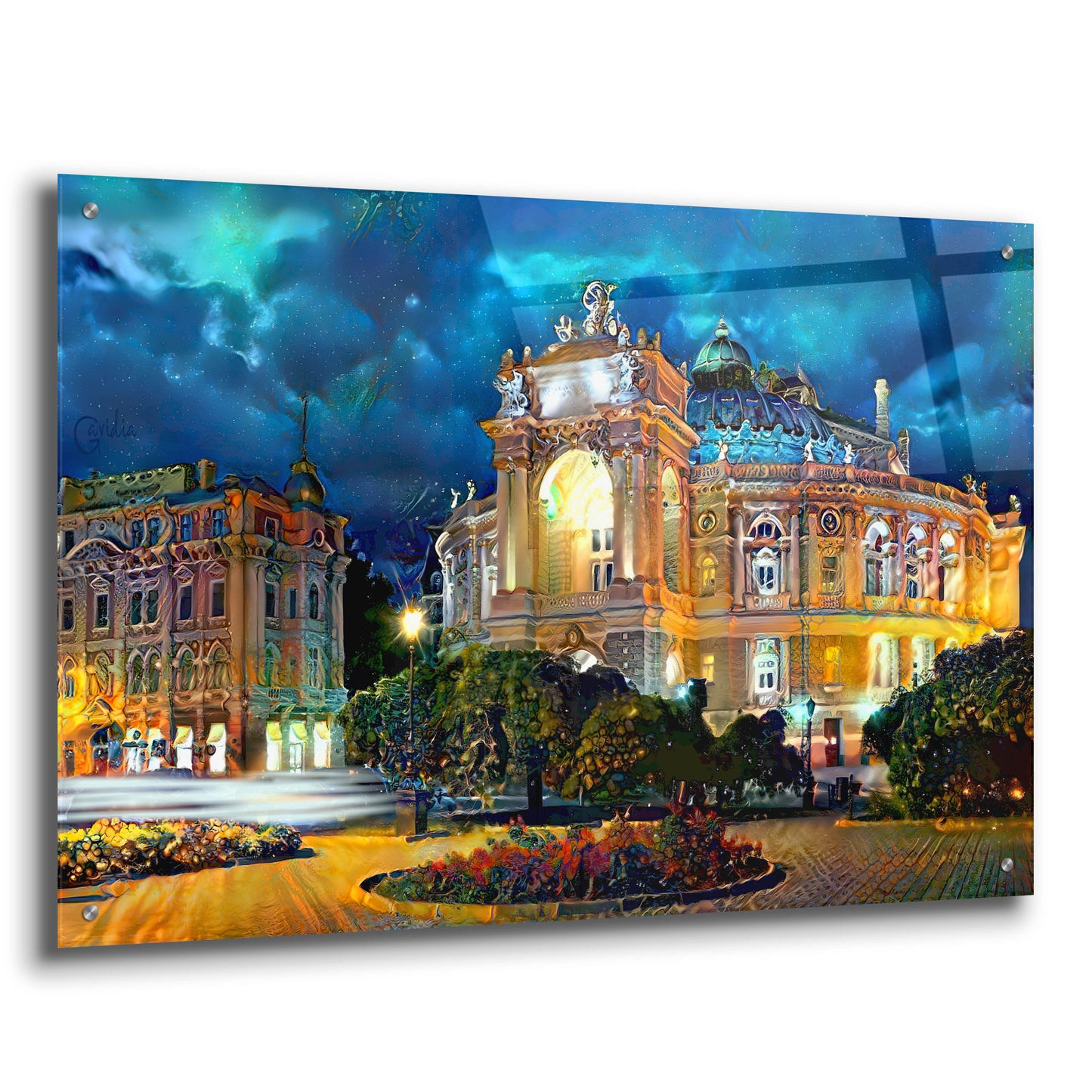 Epic Art 'Odessa Ukraine Opera and Ballet Theater Night' by Pedro Gavidia, Acrylic Glass Wall Art,36x24