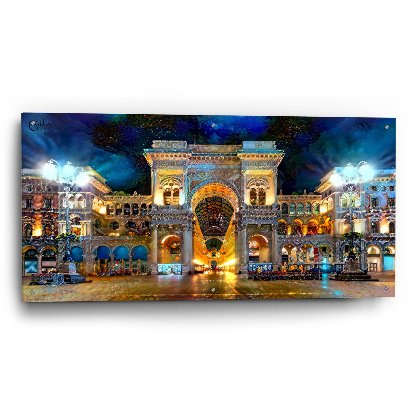 Epic Art 'Milan Italy Vitorio Emanuel II Night 2022' by Pedro Gavidia, Acrylic Glass Wall Art,48x24