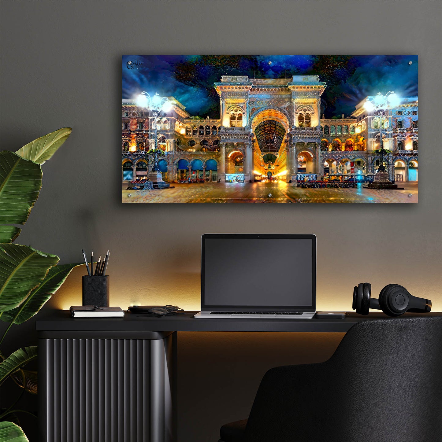 Epic Art 'Milan Italy Vitorio Emanuel II Night 2022' by Pedro Gavidia, Acrylic Glass Wall Art,48x24