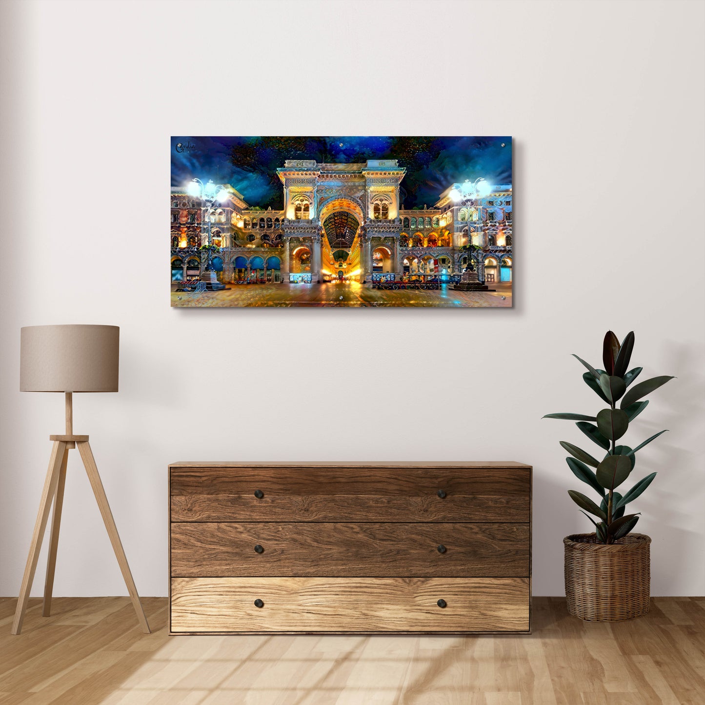 Epic Art 'Milan Italy Vitorio Emanuel II Night 2022' by Pedro Gavidia, Acrylic Glass Wall Art,48x24