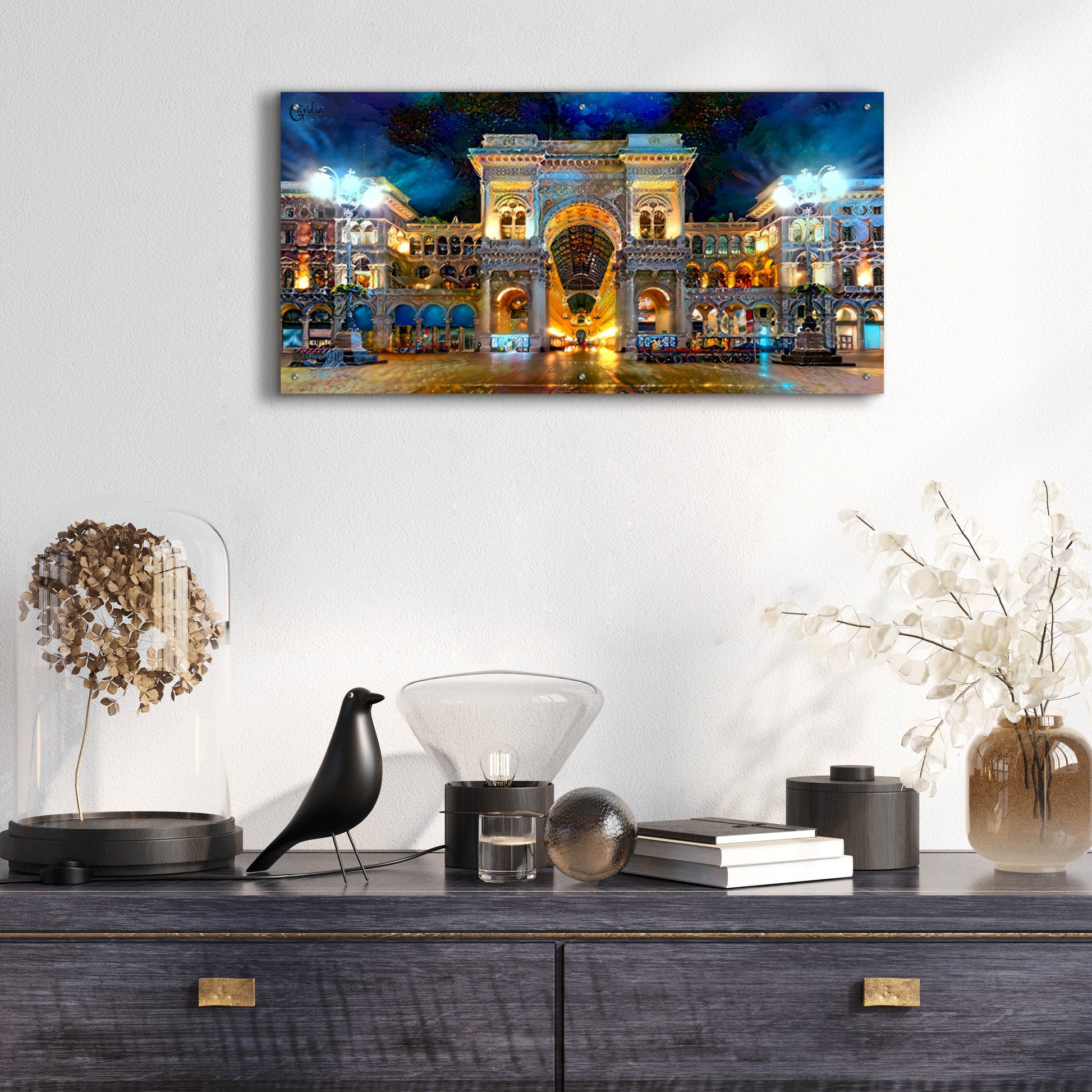 Epic Art 'Milan Italy Vitorio Emanuel II Night 2022' by Pedro Gavidia, Acrylic Glass Wall Art,48x24