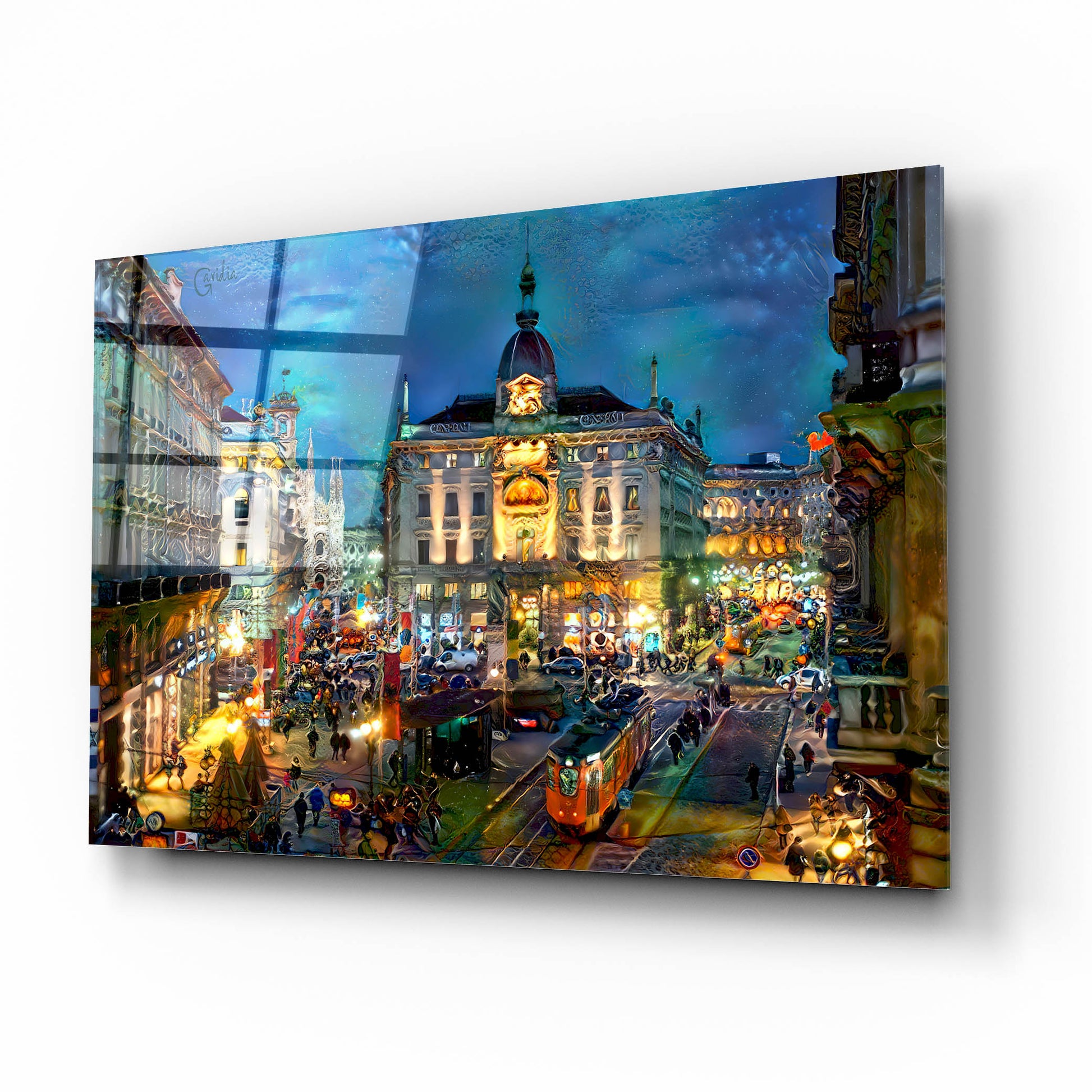 Epic Art 'Milan Italy Piazza Cardusio Night' by Pedro Gavidia, Acrylic Glass Wall Art,16x12