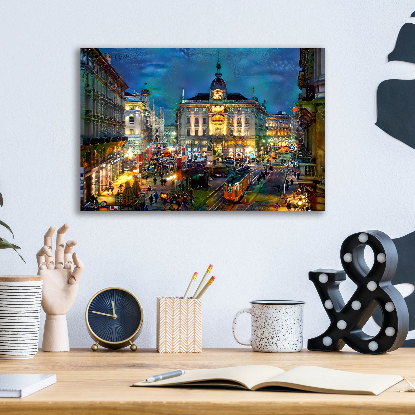 Epic Art 'Milan Italy Piazza Cardusio Night' by Pedro Gavidia, Acrylic Glass Wall Art,16x12