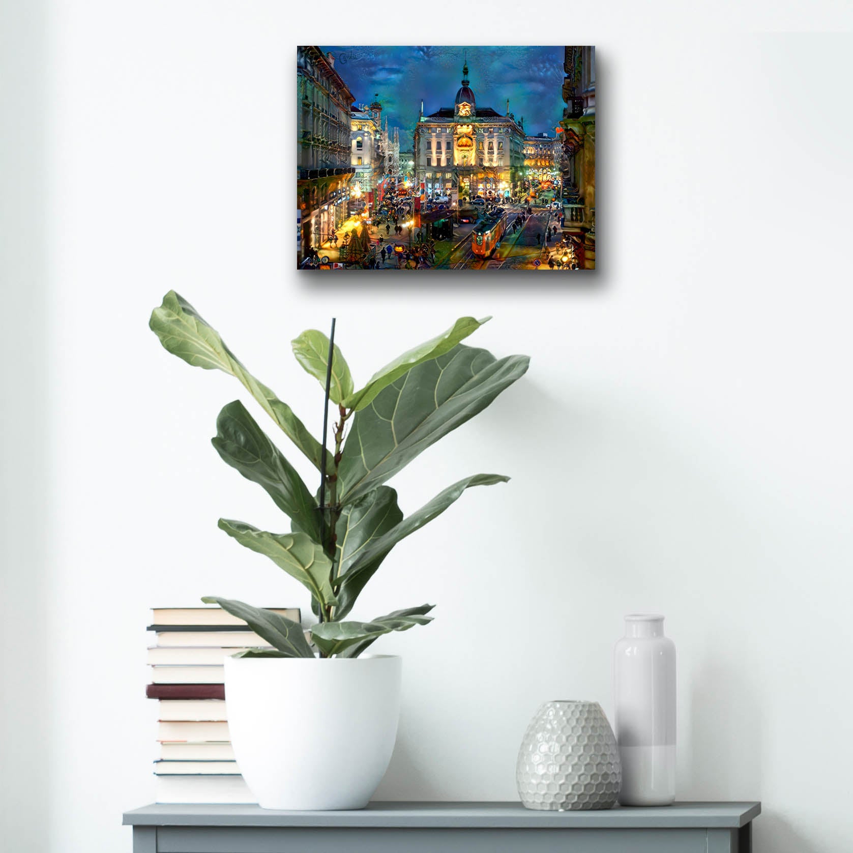 Epic Art 'Milan Italy Piazza Cardusio Night' by Pedro Gavidia, Acrylic Glass Wall Art,16x12