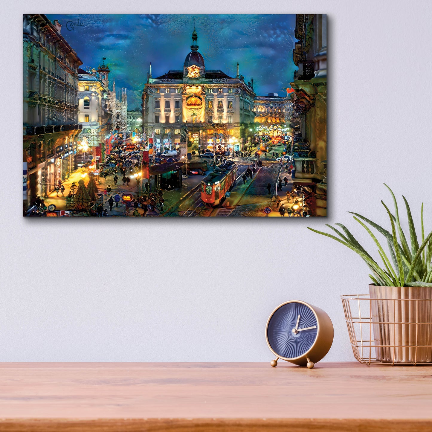 Epic Art 'Milan Italy Piazza Cardusio Night' by Pedro Gavidia, Acrylic Glass Wall Art,16x12