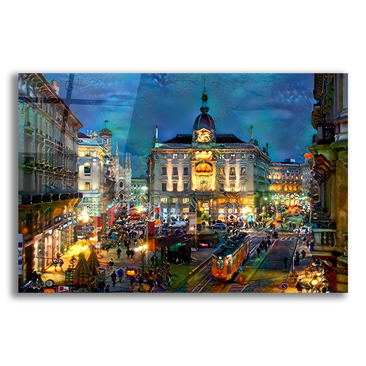 Epic Art 'Milan Italy Piazza Cardusio Night' by Pedro Gavidia, Acrylic Glass Wall Art,16x12