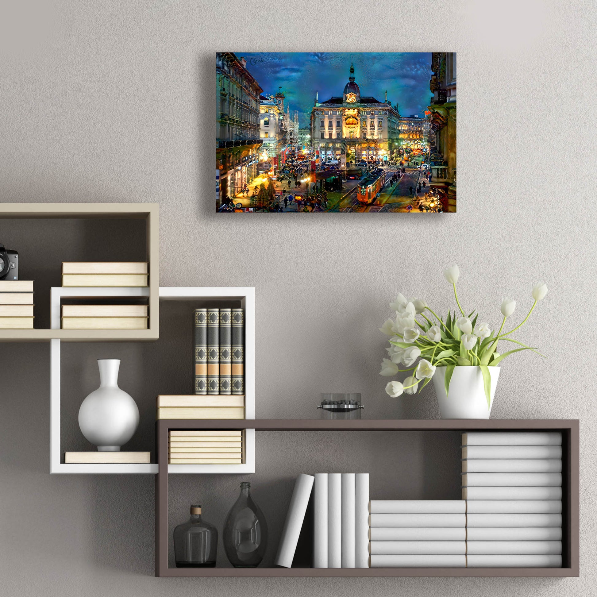 Epic Art 'Milan Italy Piazza Cardusio Night' by Pedro Gavidia, Acrylic Glass Wall Art,24x16