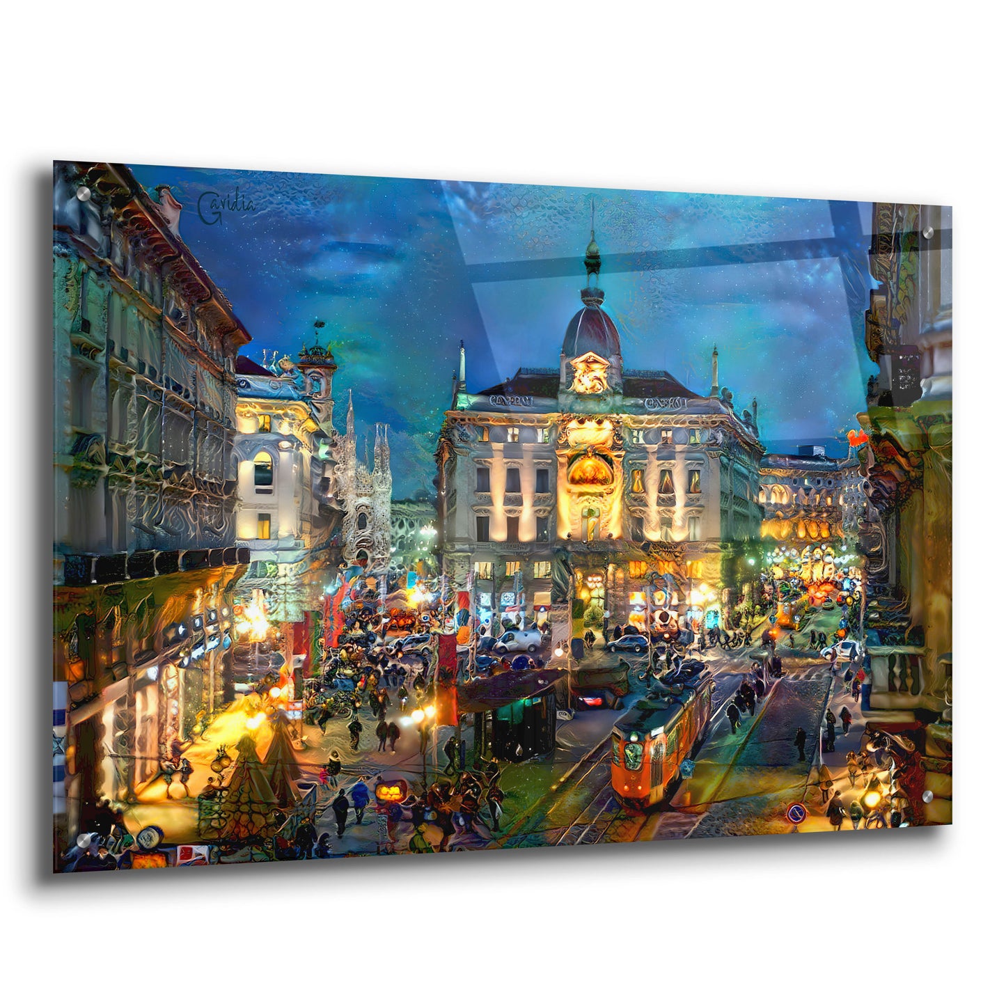 Epic Art 'Milan Italy Piazza Cardusio Night' by Pedro Gavidia, Acrylic Glass Wall Art,36x24