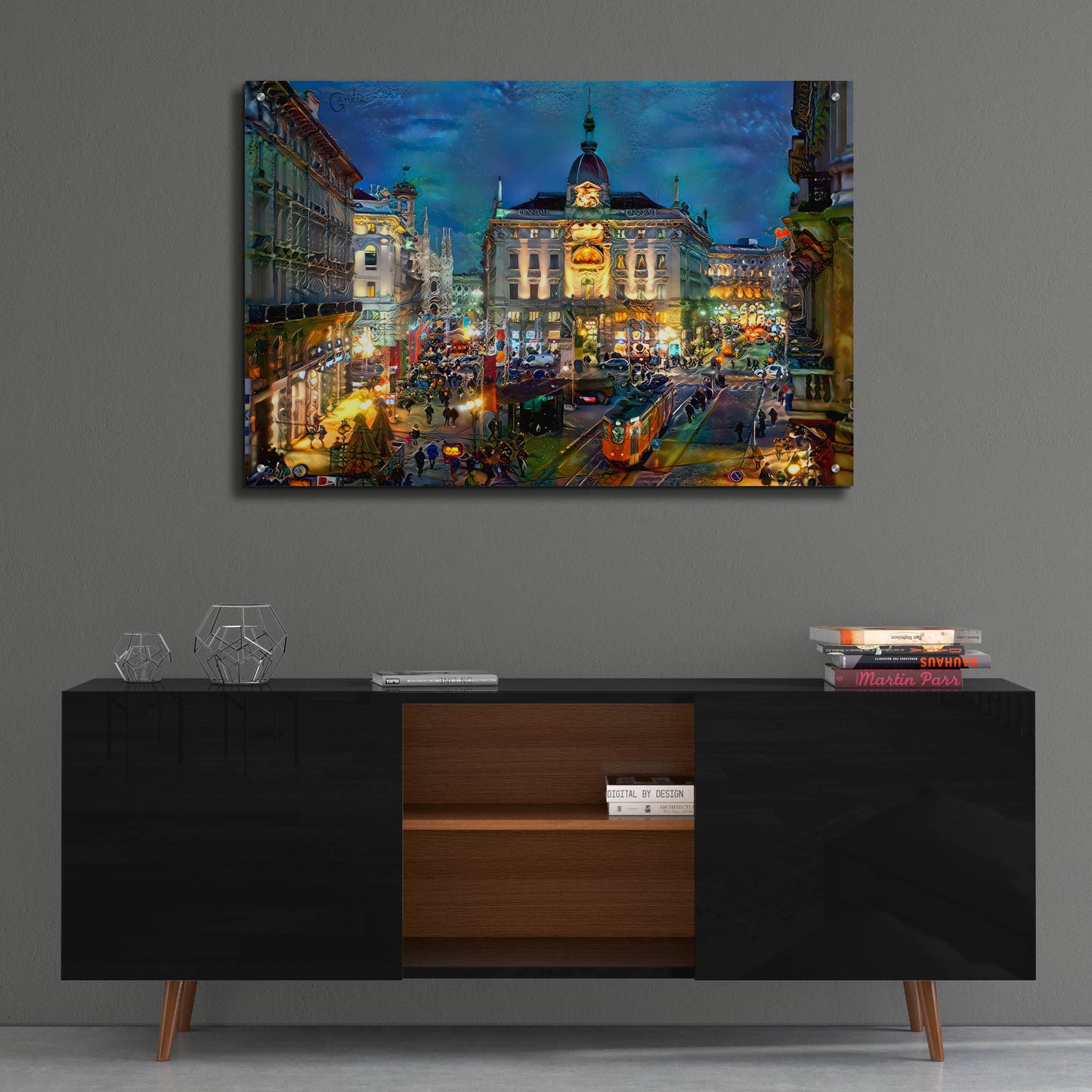 Epic Art 'Milan Italy Piazza Cardusio Night' by Pedro Gavidia, Acrylic Glass Wall Art,36x24