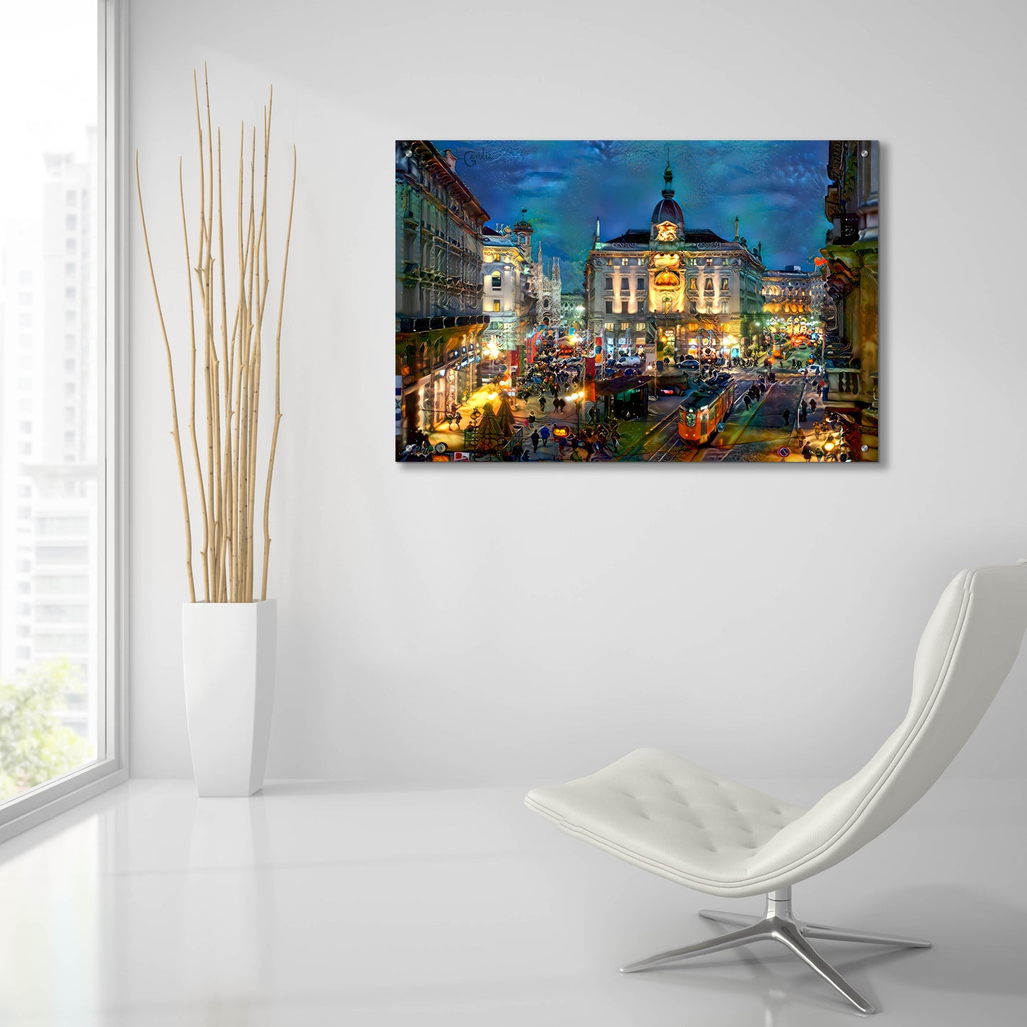 Epic Art 'Milan Italy Piazza Cardusio Night' by Pedro Gavidia, Acrylic Glass Wall Art,36x24