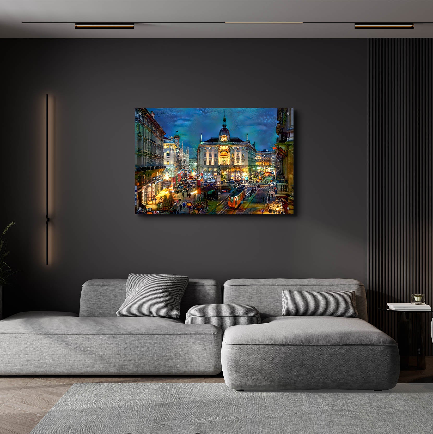 Epic Art 'Milan Italy Piazza Cardusio Night' by Pedro Gavidia, Acrylic Glass Wall Art,36x24