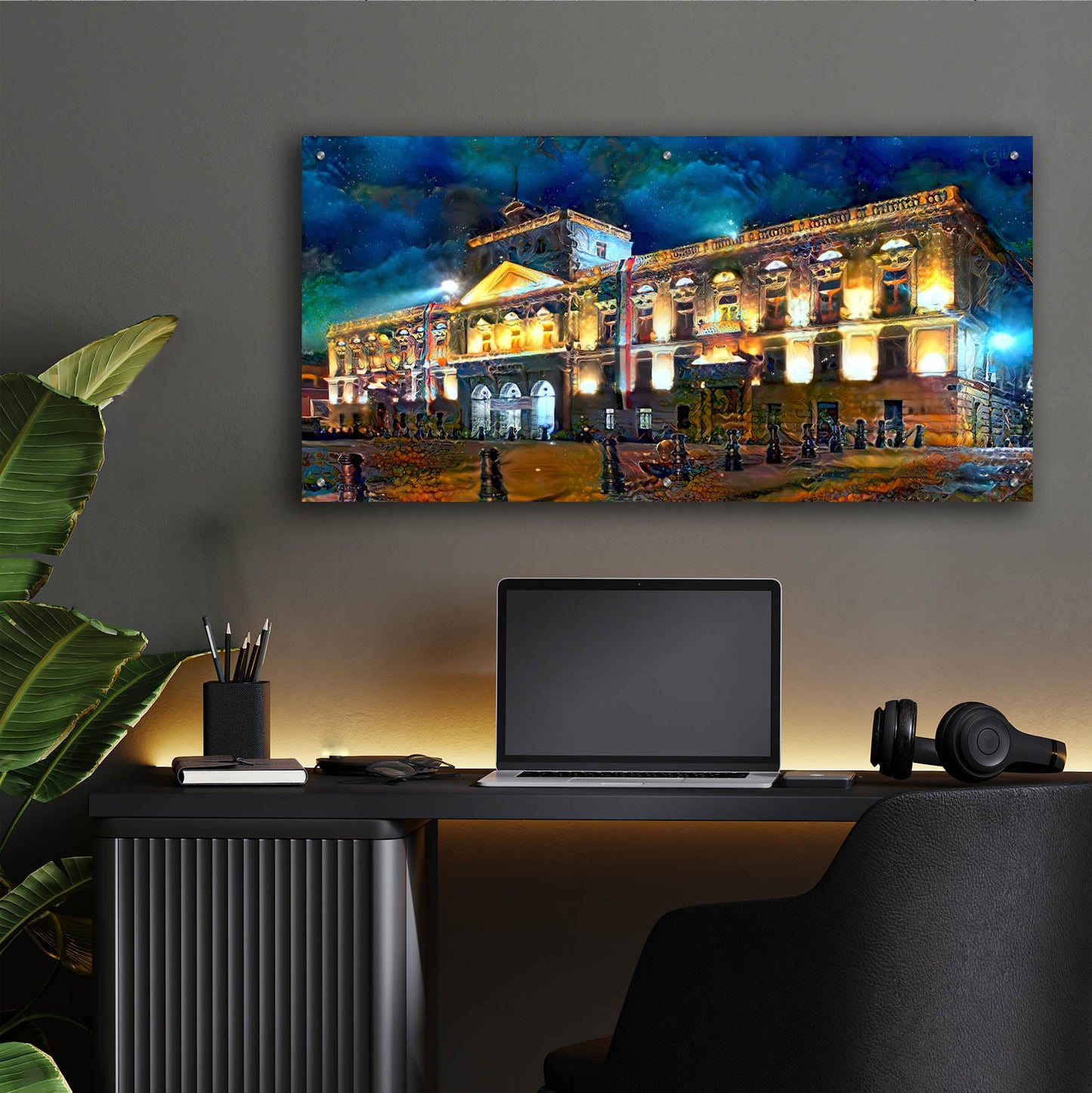 Epic Art 'Mexico City Palace of Mines Night' by Pedro Gavidia, Acrylic Glass Wall Art,48x24