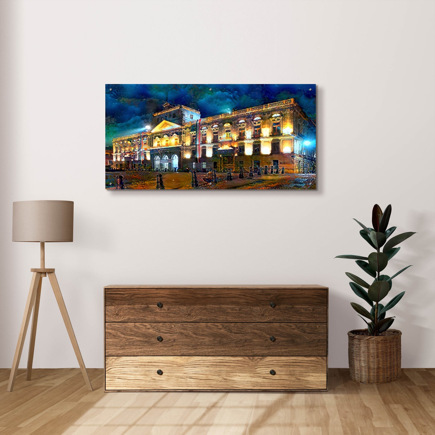 Epic Art 'Mexico City Palace of Mines Night' by Pedro Gavidia, Acrylic Glass Wall Art,48x24