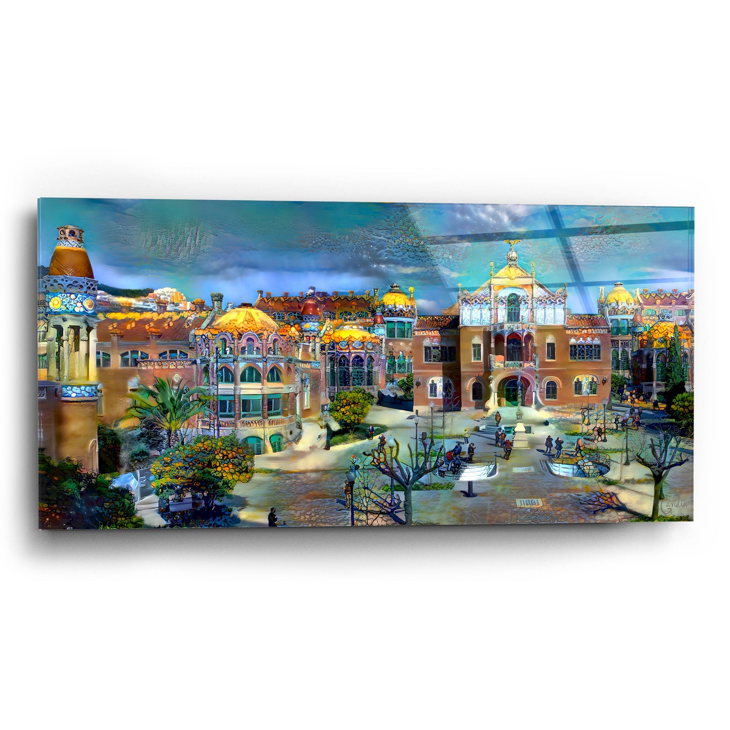 Epic Art 'Barcelona Spain Sant Pau Hospital and Palau de la Musica' by Pedro Gavidia, Acrylic Glass Wall Art,24x12