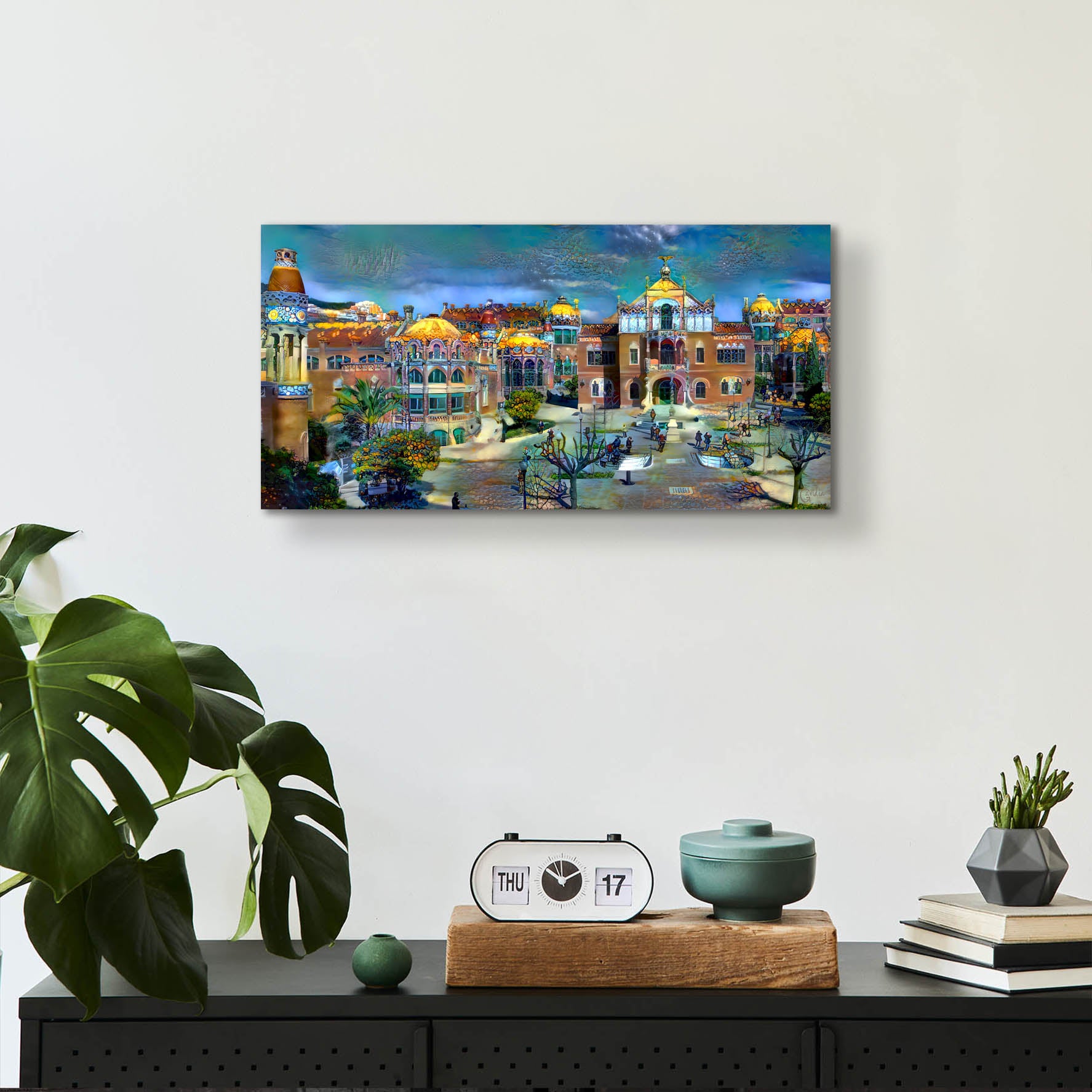 Epic Art 'Barcelona Spain Sant Pau Hospital and Palau de la Musica' by Pedro Gavidia, Acrylic Glass Wall Art,24x12