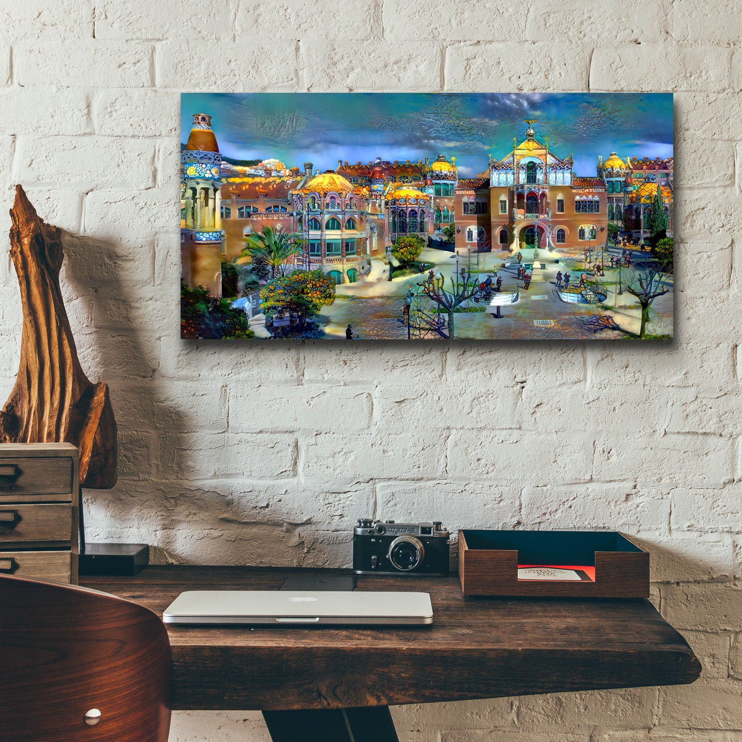 Epic Art 'Barcelona Spain Sant Pau Hospital and Palau de la Musica' by Pedro Gavidia, Acrylic Glass Wall Art,24x12