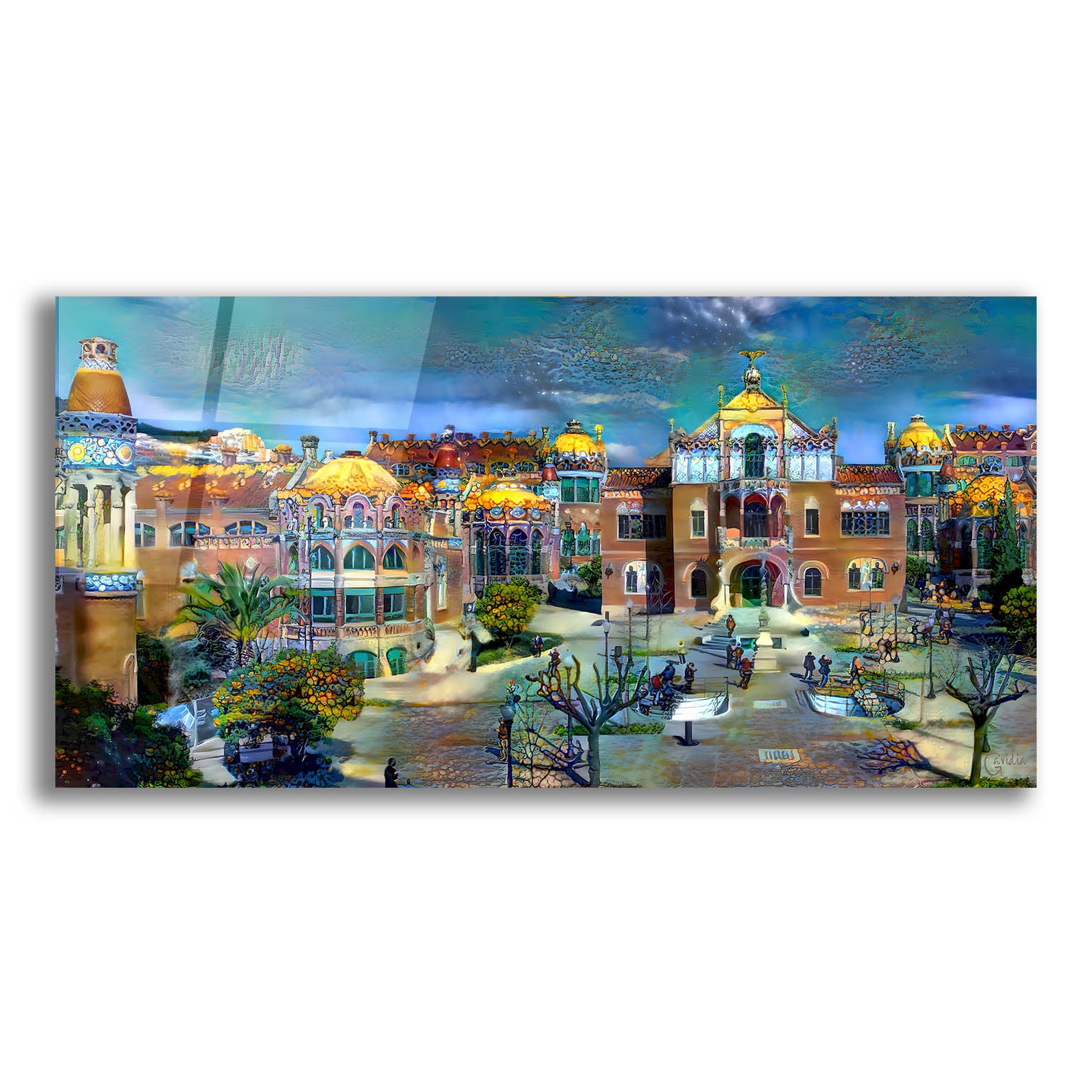 Epic Art 'Barcelona Spain Sant Pau Hospital and Palau de la Musica' by Pedro Gavidia, Acrylic Glass Wall Art,24x12