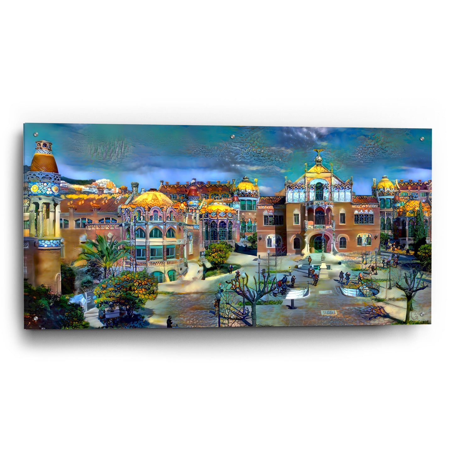 Epic Art 'Barcelona Spain Sant Pau Hospital and Palau de la Musica' by Pedro Gavidia, Acrylic Glass Wall Art,48x24