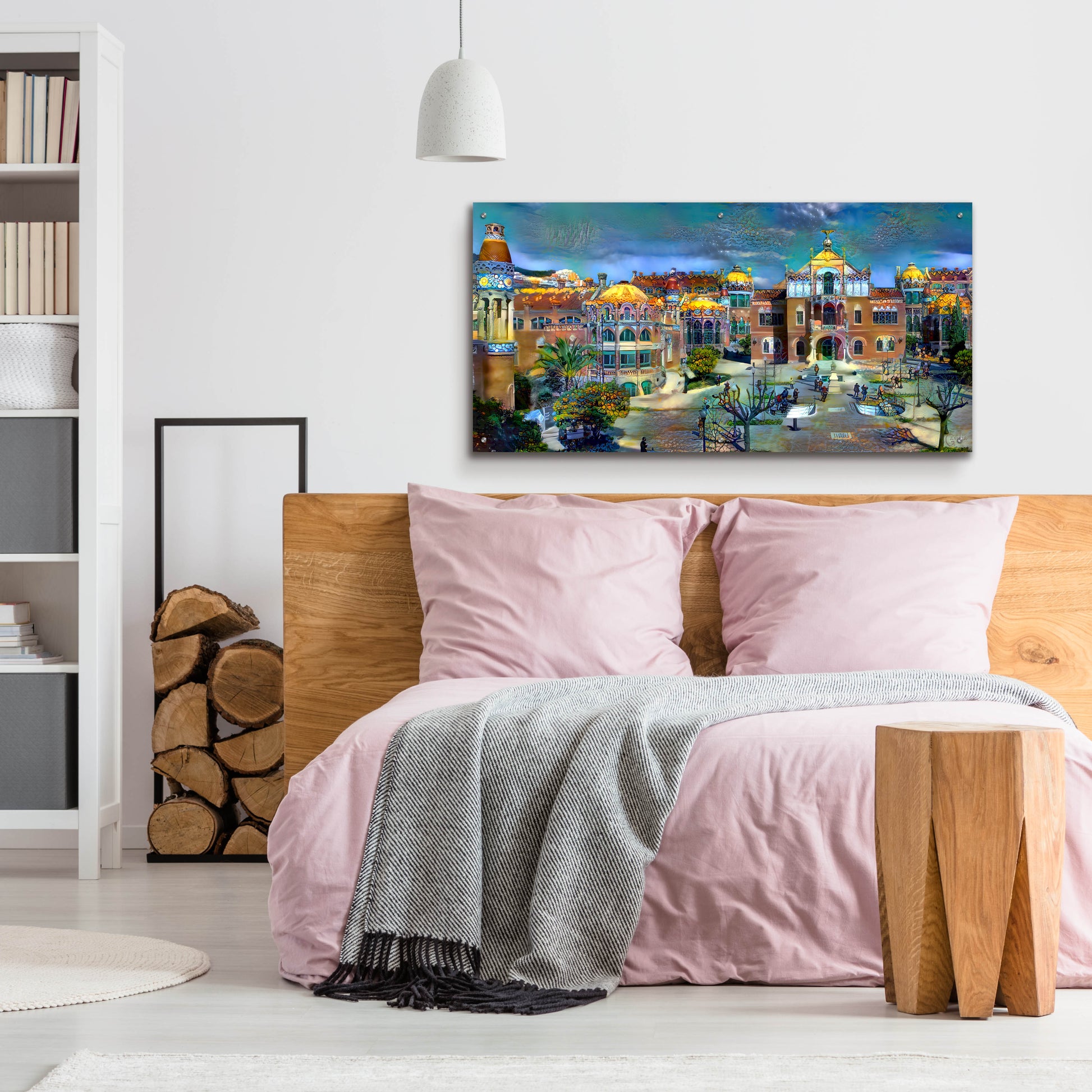 Epic Art 'Barcelona Spain Sant Pau Hospital and Palau de la Musica' by Pedro Gavidia, Acrylic Glass Wall Art,48x24