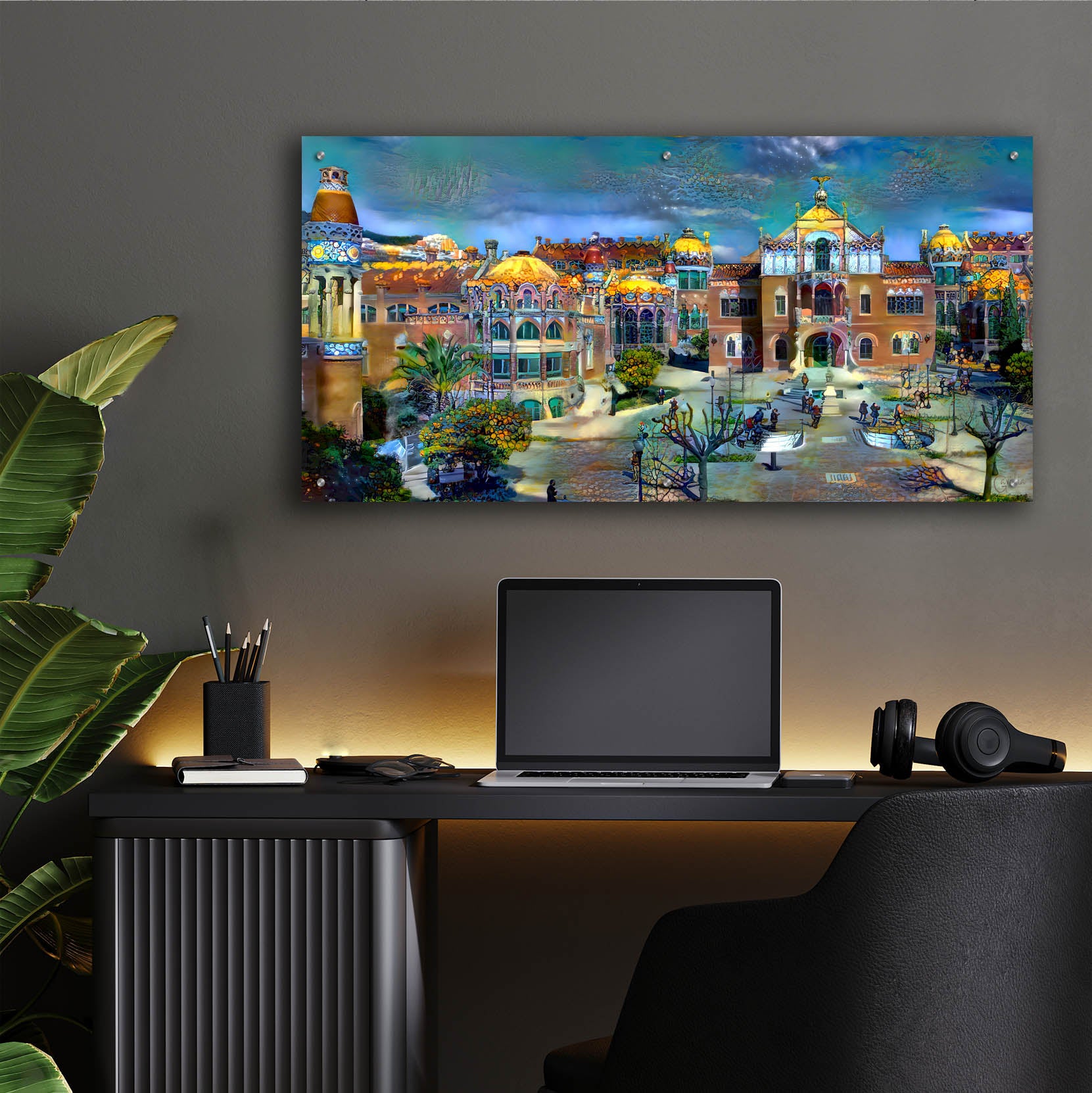 Epic Art 'Barcelona Spain Sant Pau Hospital and Palau de la Musica' by Pedro Gavidia, Acrylic Glass Wall Art,48x24