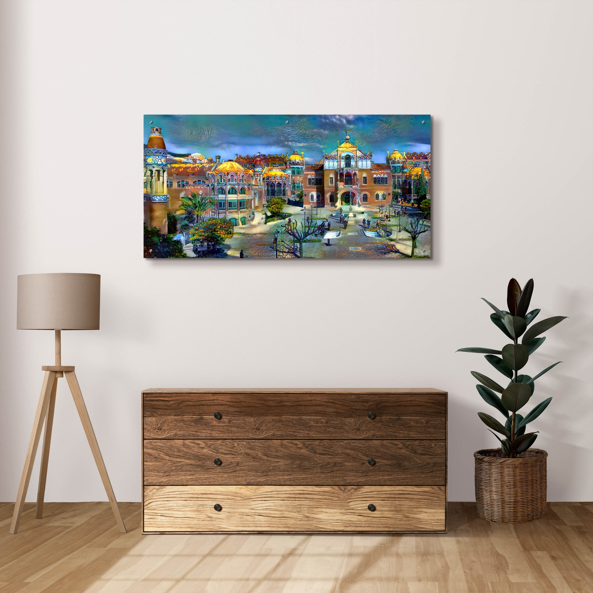 Epic Art 'Barcelona Spain Sant Pau Hospital and Palau de la Musica' by Pedro Gavidia, Acrylic Glass Wall Art,48x24