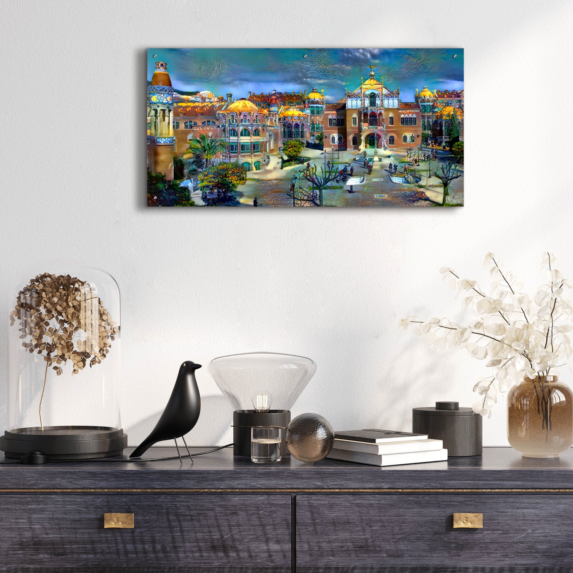 Epic Art 'Barcelona Spain Sant Pau Hospital and Palau de la Musica' by Pedro Gavidia, Acrylic Glass Wall Art,48x24