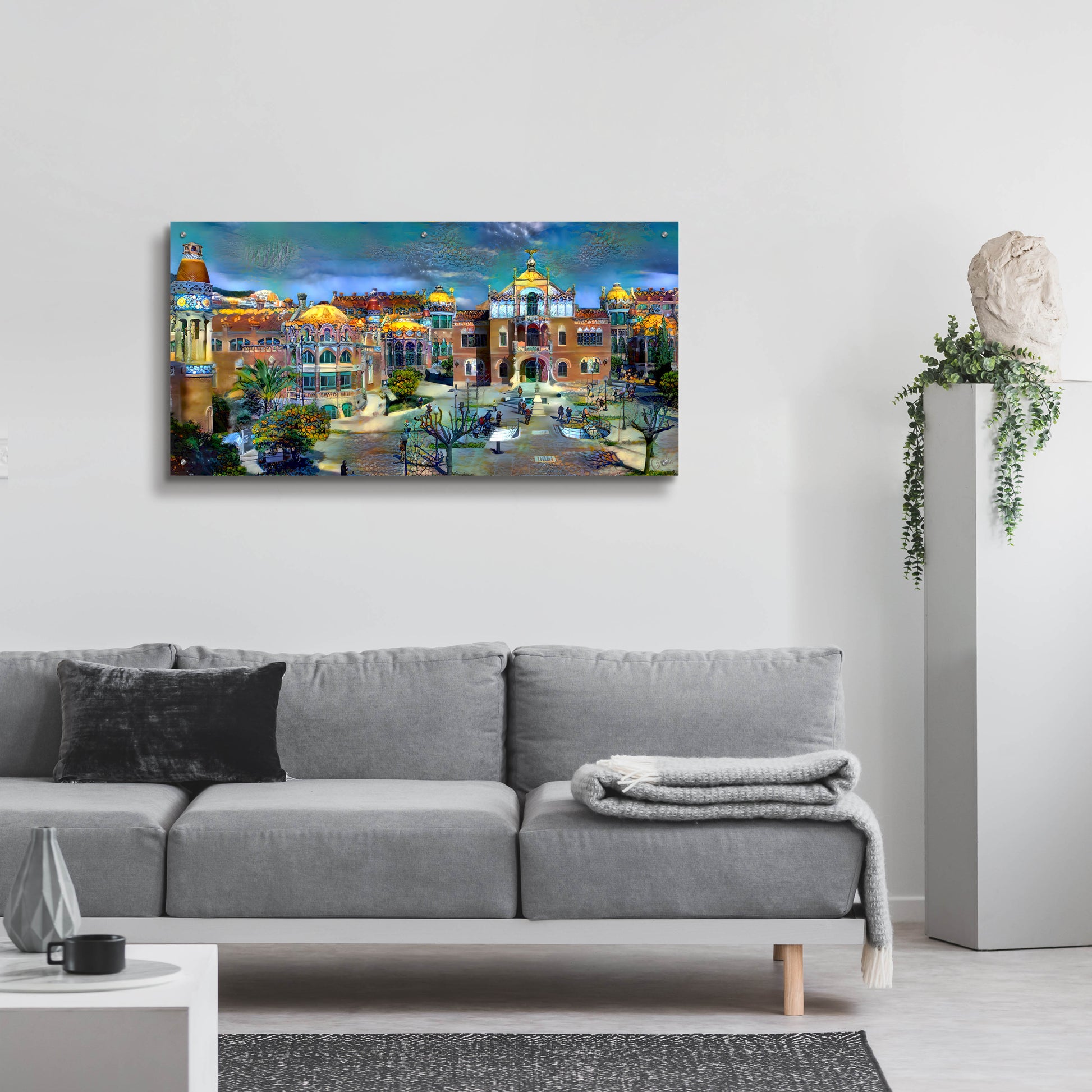 Epic Art 'Barcelona Spain Sant Pau Hospital and Palau de la Musica' by Pedro Gavidia, Acrylic Glass Wall Art,48x24