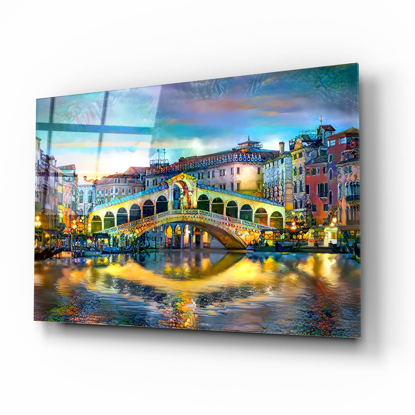 Epic Art 'Venice Italy Rialto Bridge at night' by Pedro Gavidia, Acrylic Glass Wall Art,16x12