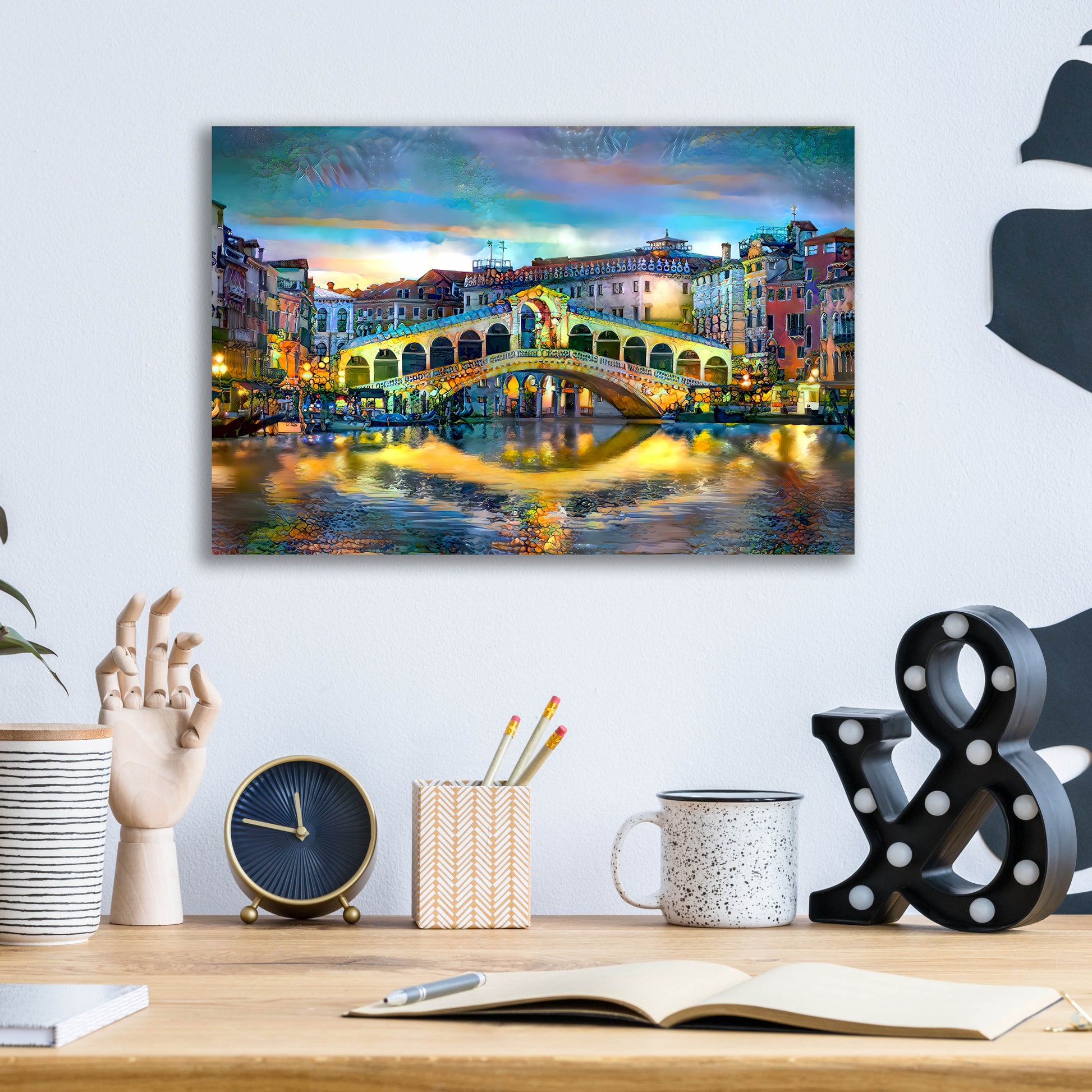 Epic Art 'Venice Italy Rialto Bridge at night' by Pedro Gavidia, Acrylic Glass Wall Art,16x12