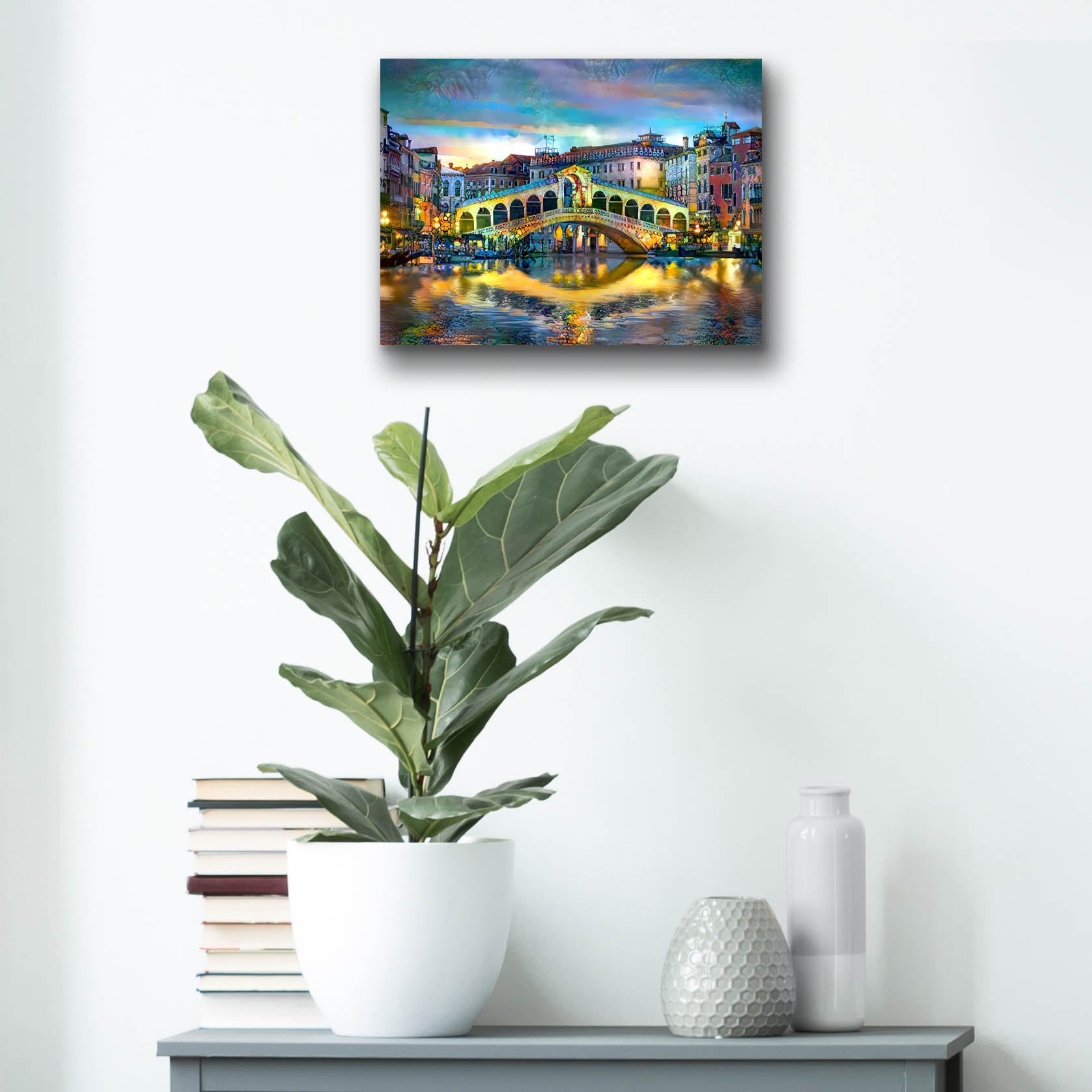 Epic Art 'Venice Italy Rialto Bridge at night' by Pedro Gavidia, Acrylic Glass Wall Art,16x12