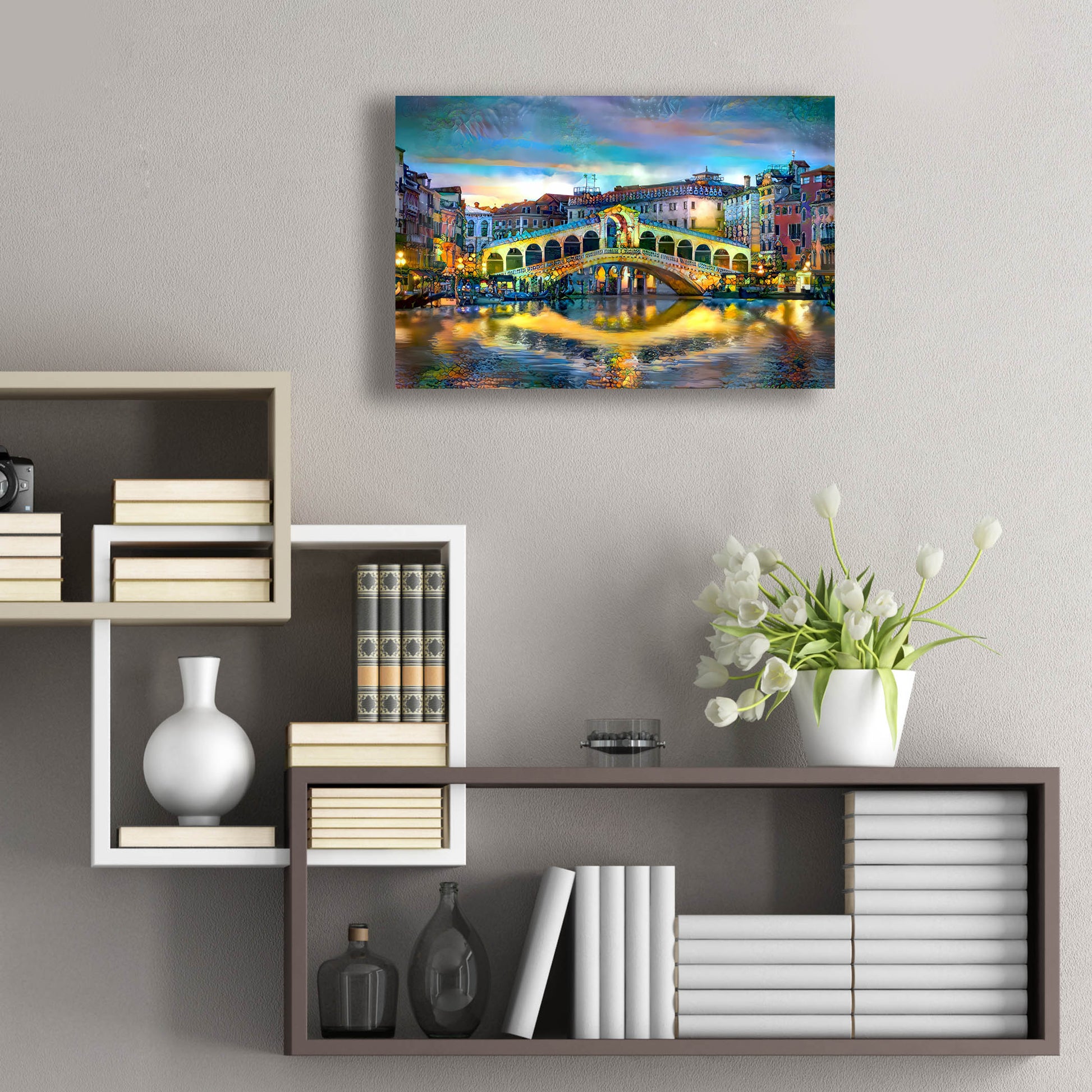 Epic Art 'Venice Italy Rialto Bridge at night' by Pedro Gavidia, Acrylic Glass Wall Art,24x16