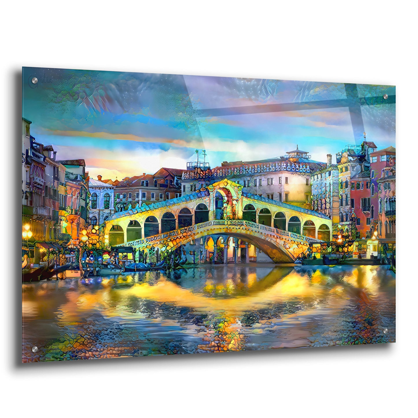 Epic Art 'Venice Italy Rialto Bridge at night' by Pedro Gavidia, Acrylic Glass Wall Art,36x24