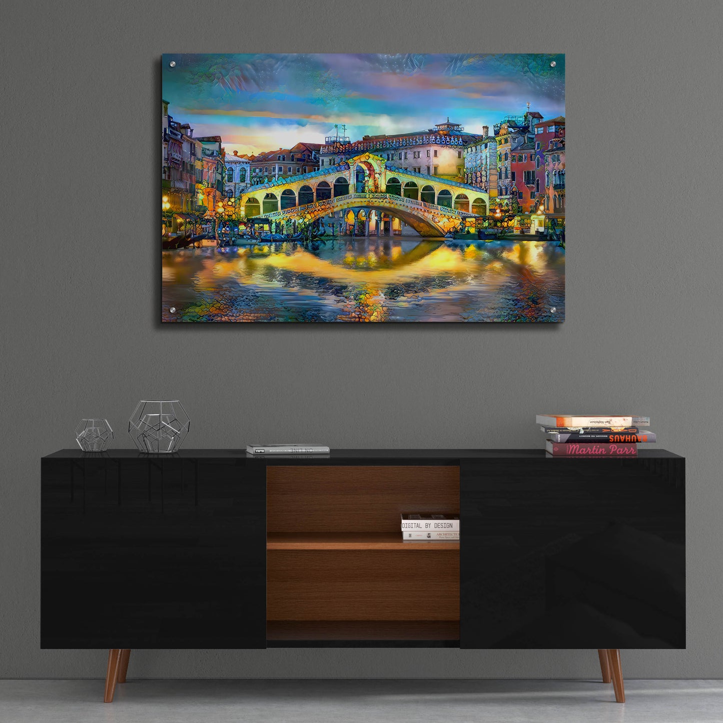 Epic Art 'Venice Italy Rialto Bridge at night' by Pedro Gavidia, Acrylic Glass Wall Art,36x24