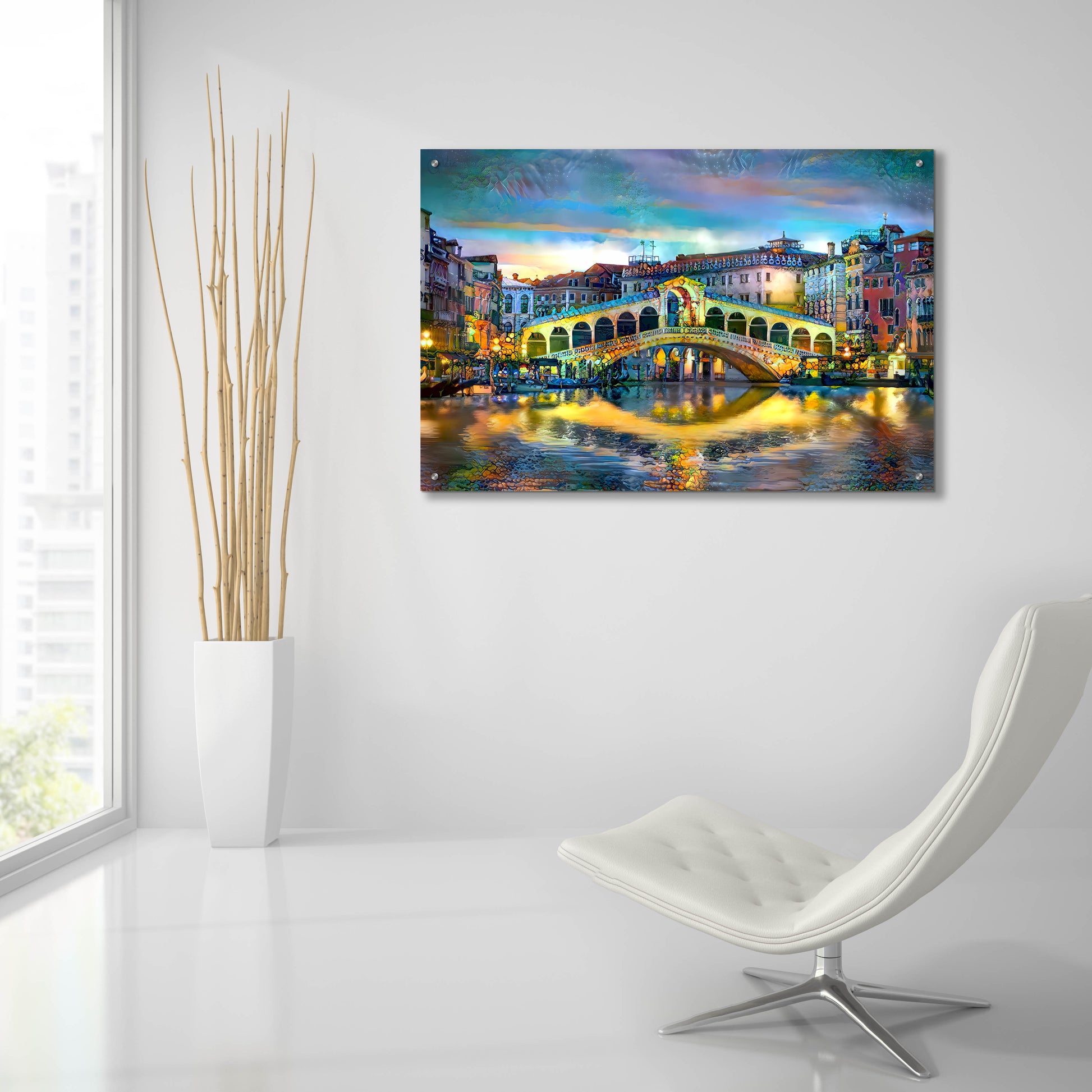 Epic Art 'Venice Italy Rialto Bridge at night' by Pedro Gavidia, Acrylic Glass Wall Art,36x24