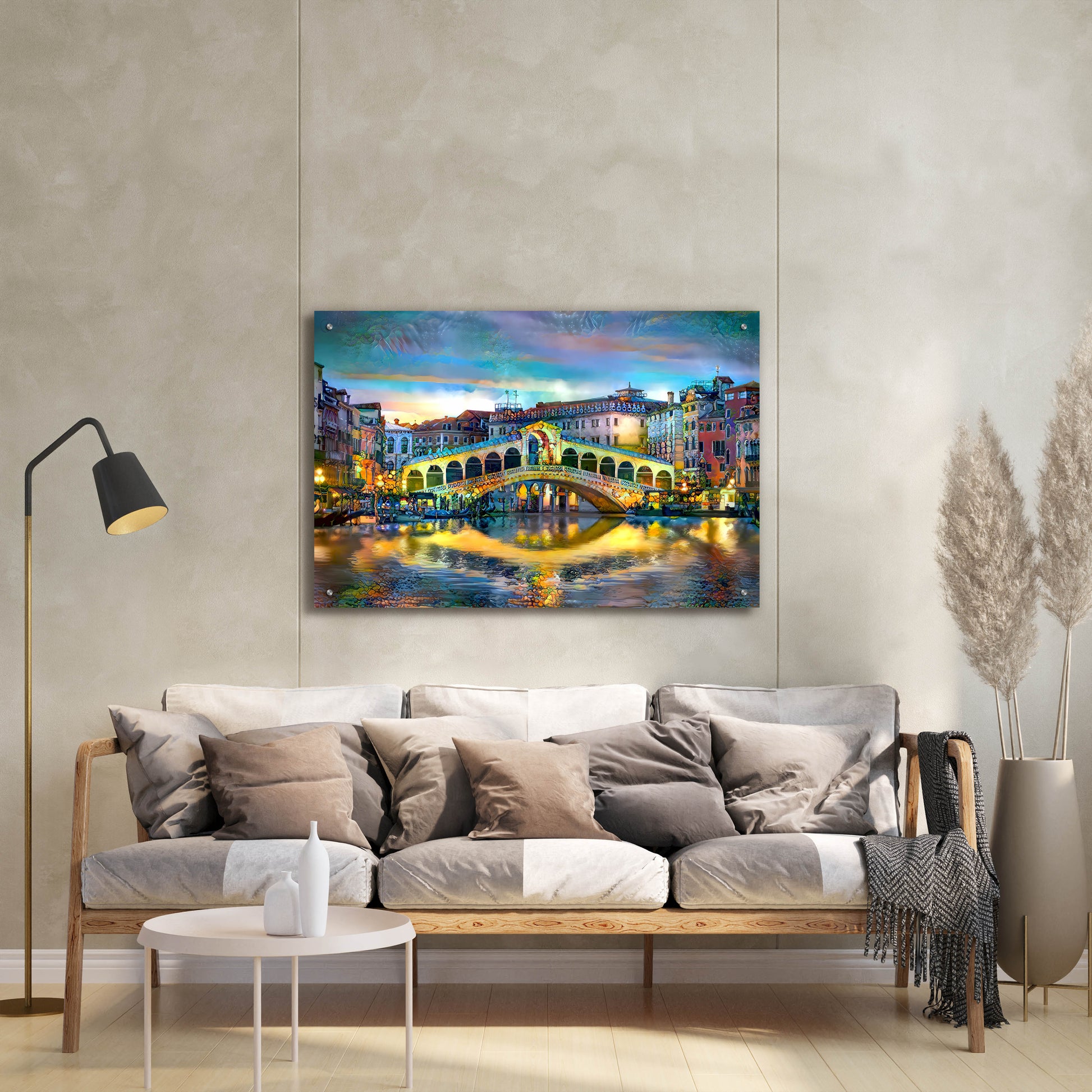 Epic Art 'Venice Italy Rialto Bridge at night' by Pedro Gavidia, Acrylic Glass Wall Art,36x24