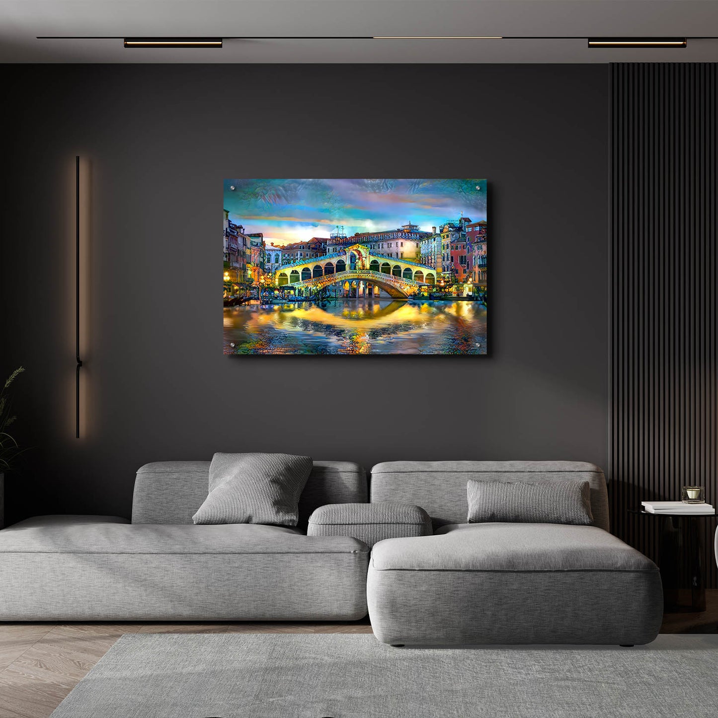 Epic Art 'Venice Italy Rialto Bridge at night' by Pedro Gavidia, Acrylic Glass Wall Art,36x24