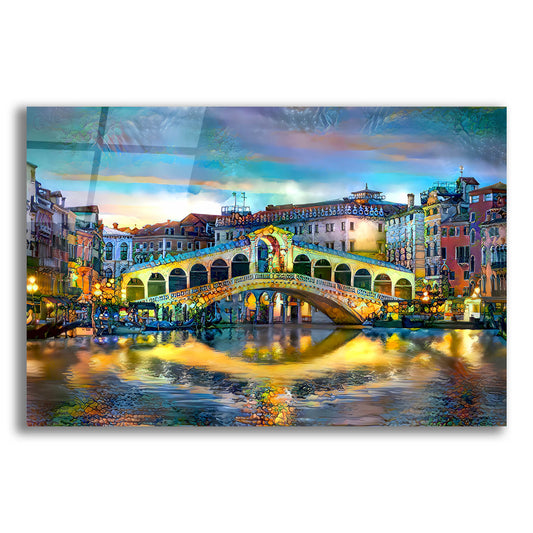 Epic Art 'Venice Italy Rialto Bridge at night' by Pedro Gavidia, Acrylic Glass Wall Art
