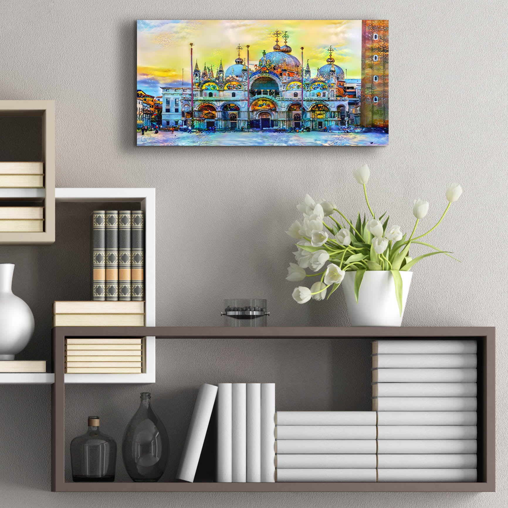 Epic Art 'Venice Italy Patriarchal Cathedral Basilica of Saint Mark at Sunset' by Pedro Gavidia, Acrylic Glass Wall Art,24x12