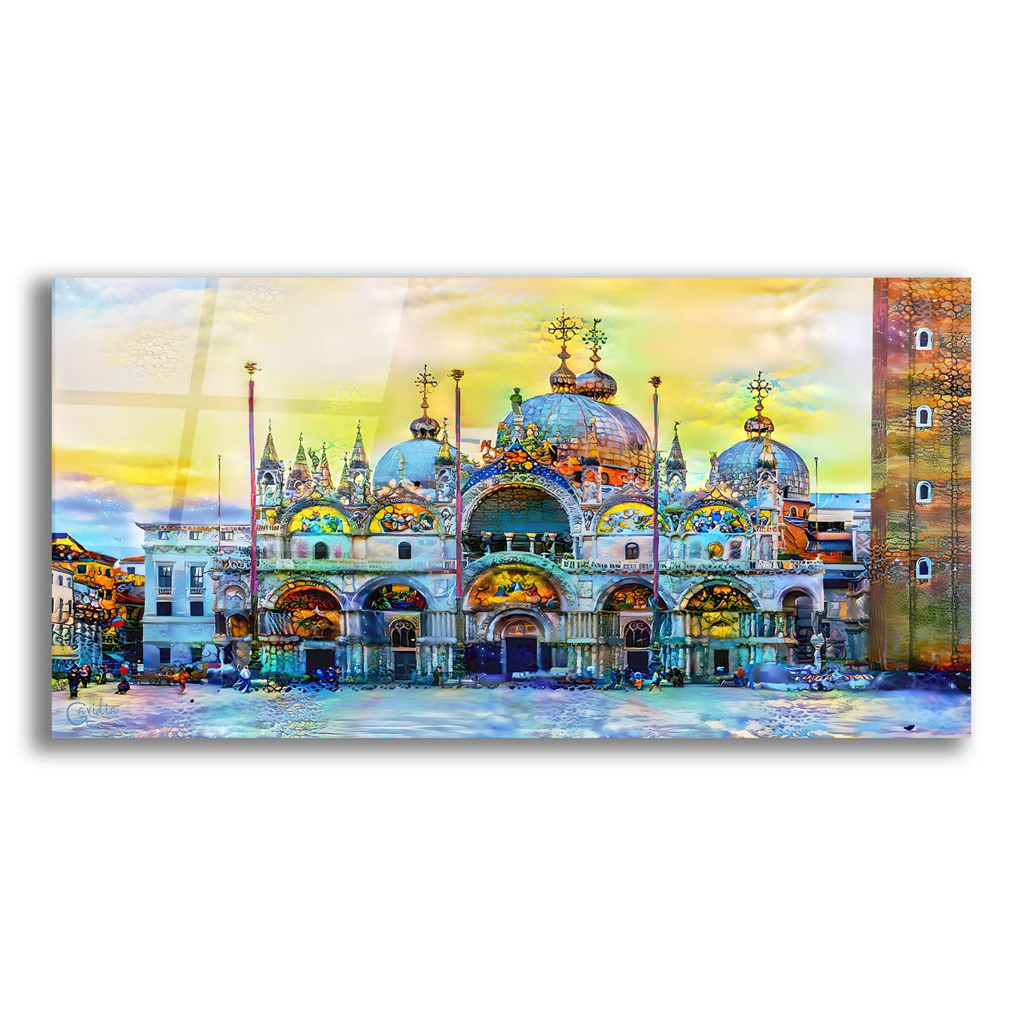 Epic Art 'Venice Italy Patriarchal Cathedral Basilica of Saint Mark at Sunset' by Pedro Gavidia, Acrylic Glass Wall Art,24x12