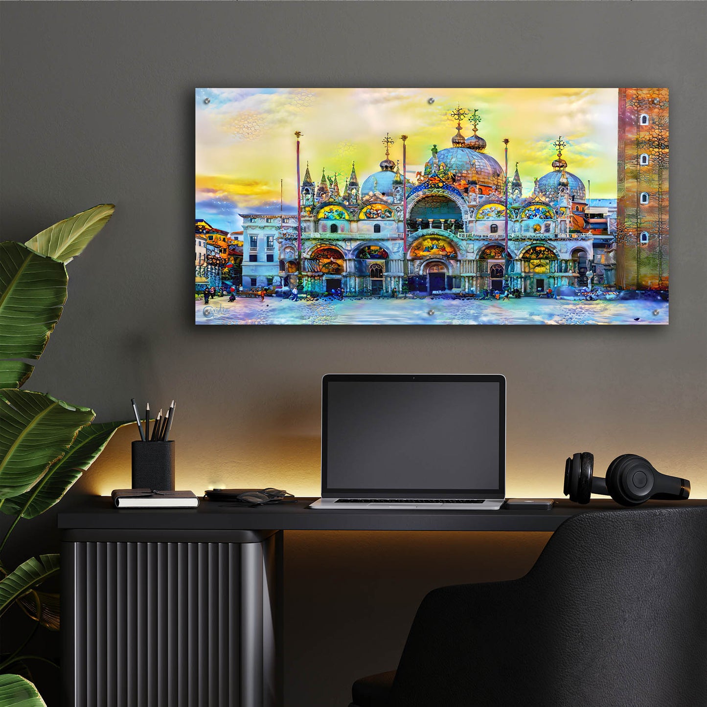 Epic Art 'Venice Italy Patriarchal Cathedral Basilica of Saint Mark at Sunset' by Pedro Gavidia, Acrylic Glass Wall Art,48x24